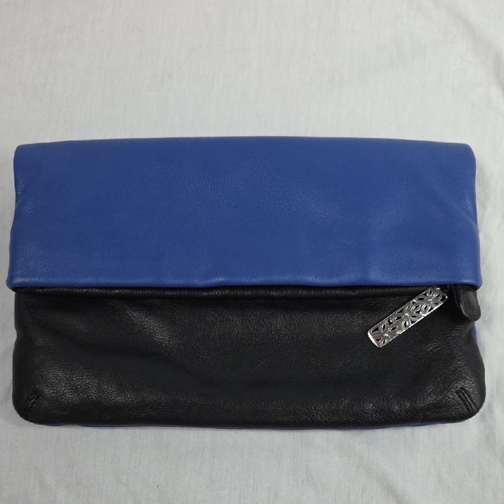 BRIGHTON Blue and Black With Silver Heart Clutch Purse Handbag